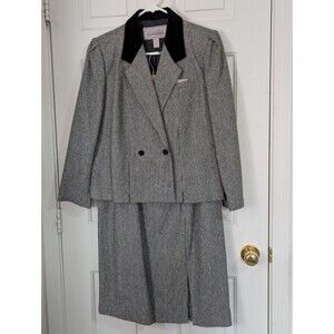 NWT Two-Piece Suit Skirt Womens 14 Petite Black White Herringbone Wool Blend